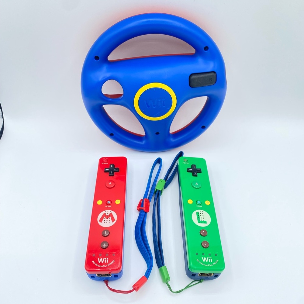 Mario and Luigi Nintendo Wii Motion Plus Remote Controllers OEM Wiimote & Wheel